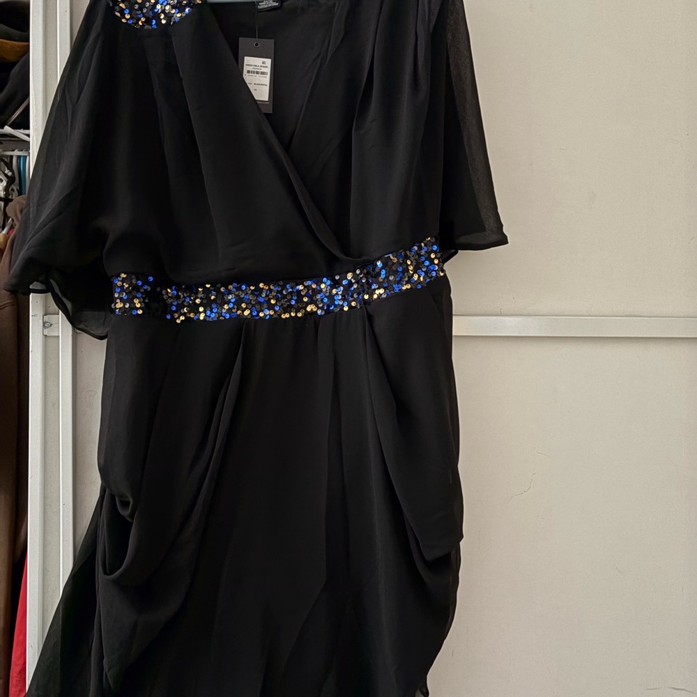 City Chic Black Sequin Ruffled Gown